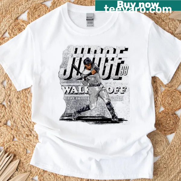 Aaron Judge Walk Off T-shirt featuring bold typography and Yankees emblem.
