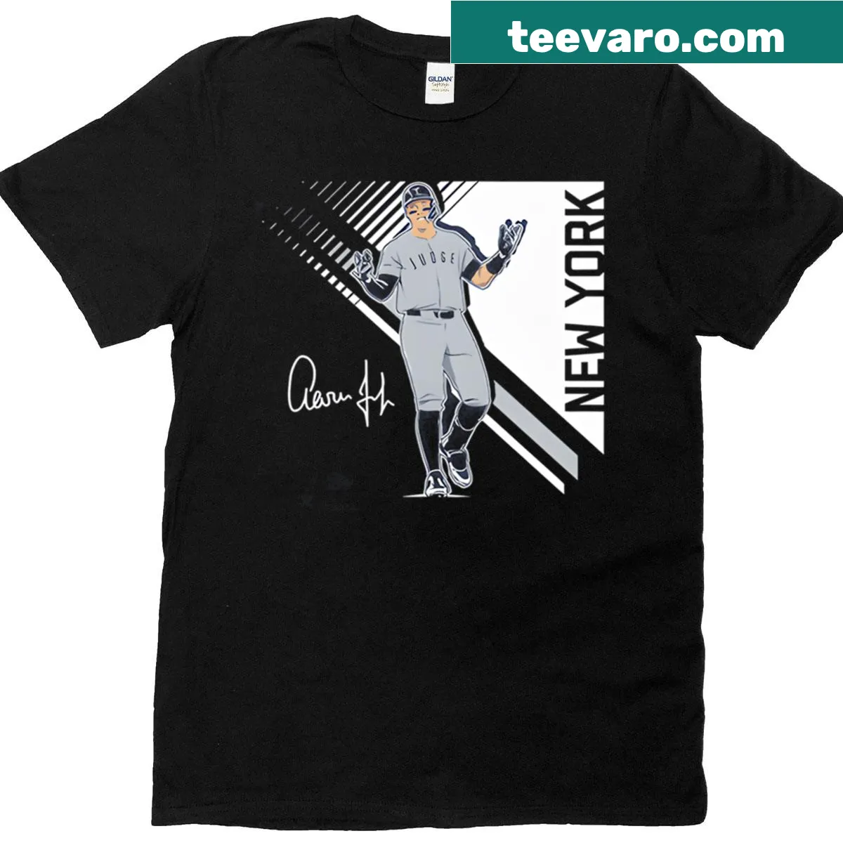 Stylized Aaron Judge Superstar T-shirt with bold text — on a men's t-shirt