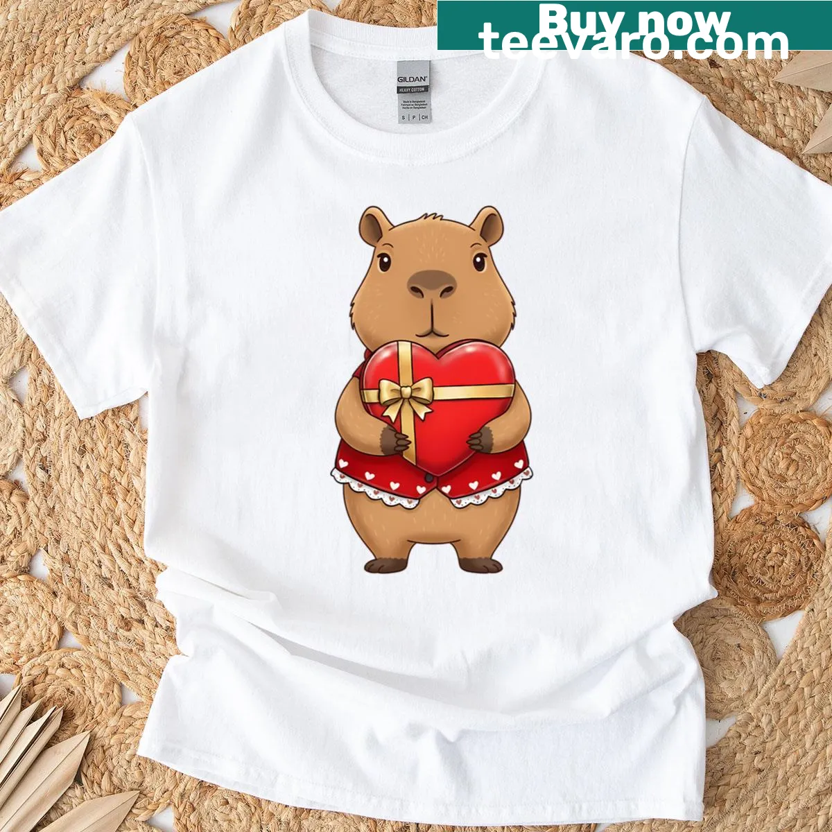 Illustration of a capybara surrounded by hearts for Valentine’s Day T-shirt. — on a men's t-shirt