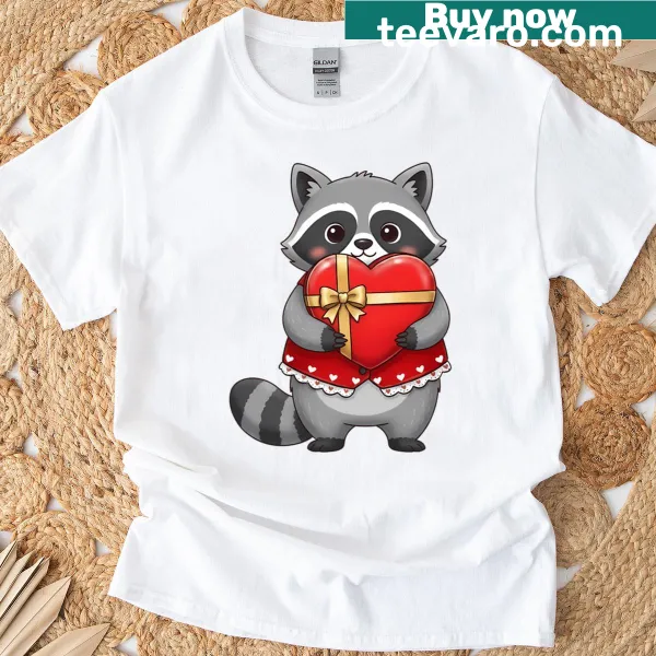 Cute raccoon graphic T-shirt for Valentine's Day