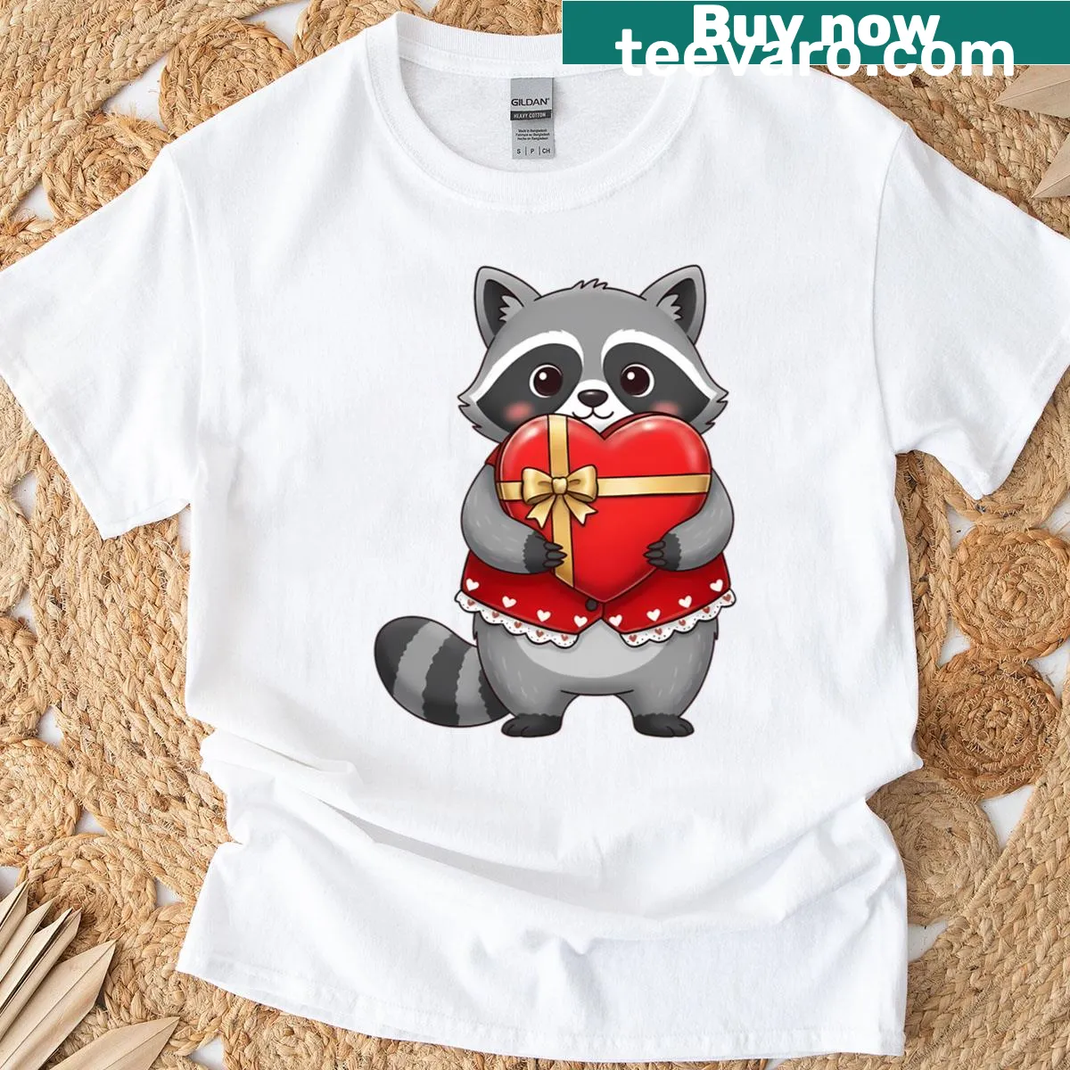 Cute raccoon graphic T-shirt for Valentine's Day — on a men's t-shirt