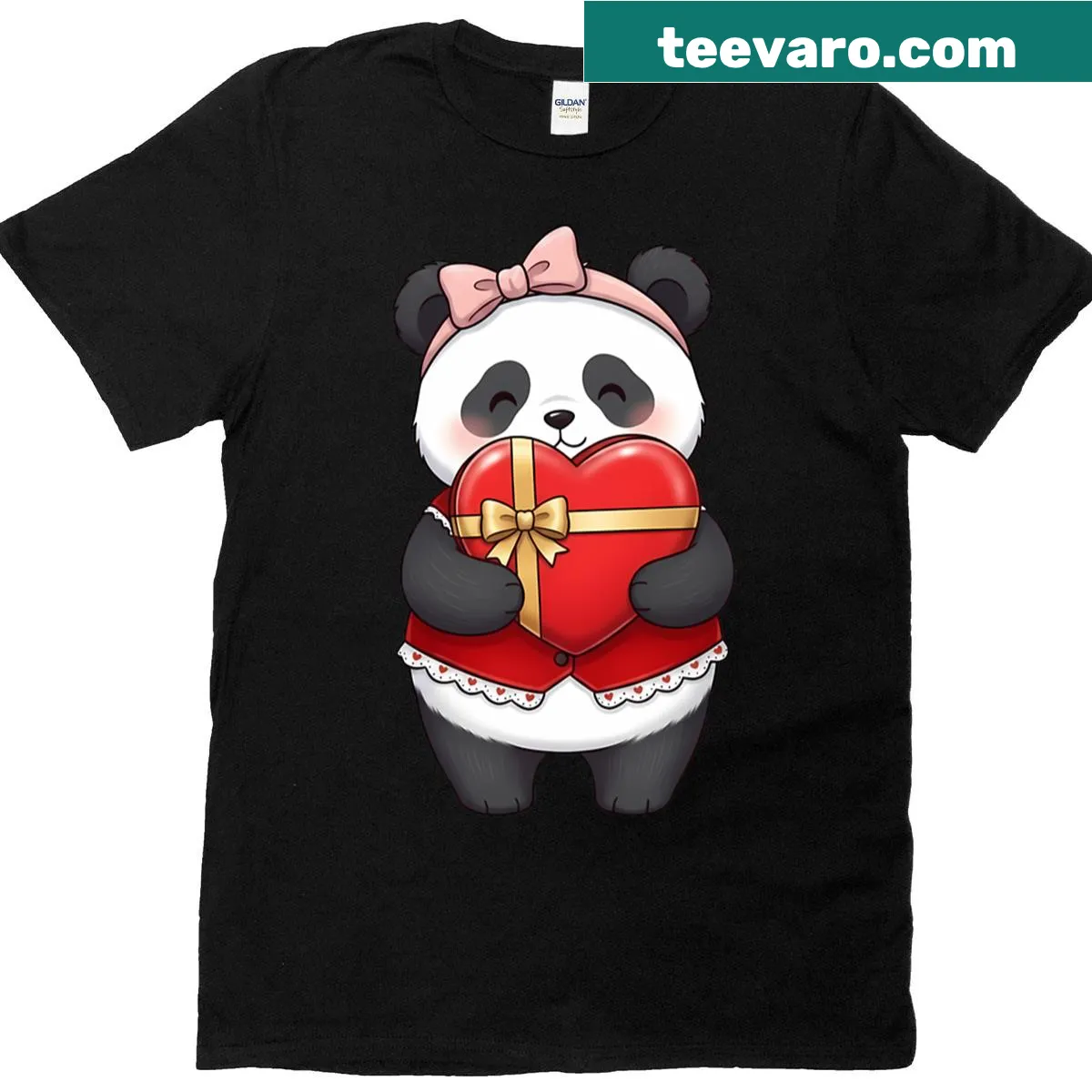 Cute cartoon panda bear holding a heart for Valentine's Day — on a men's t-shirt