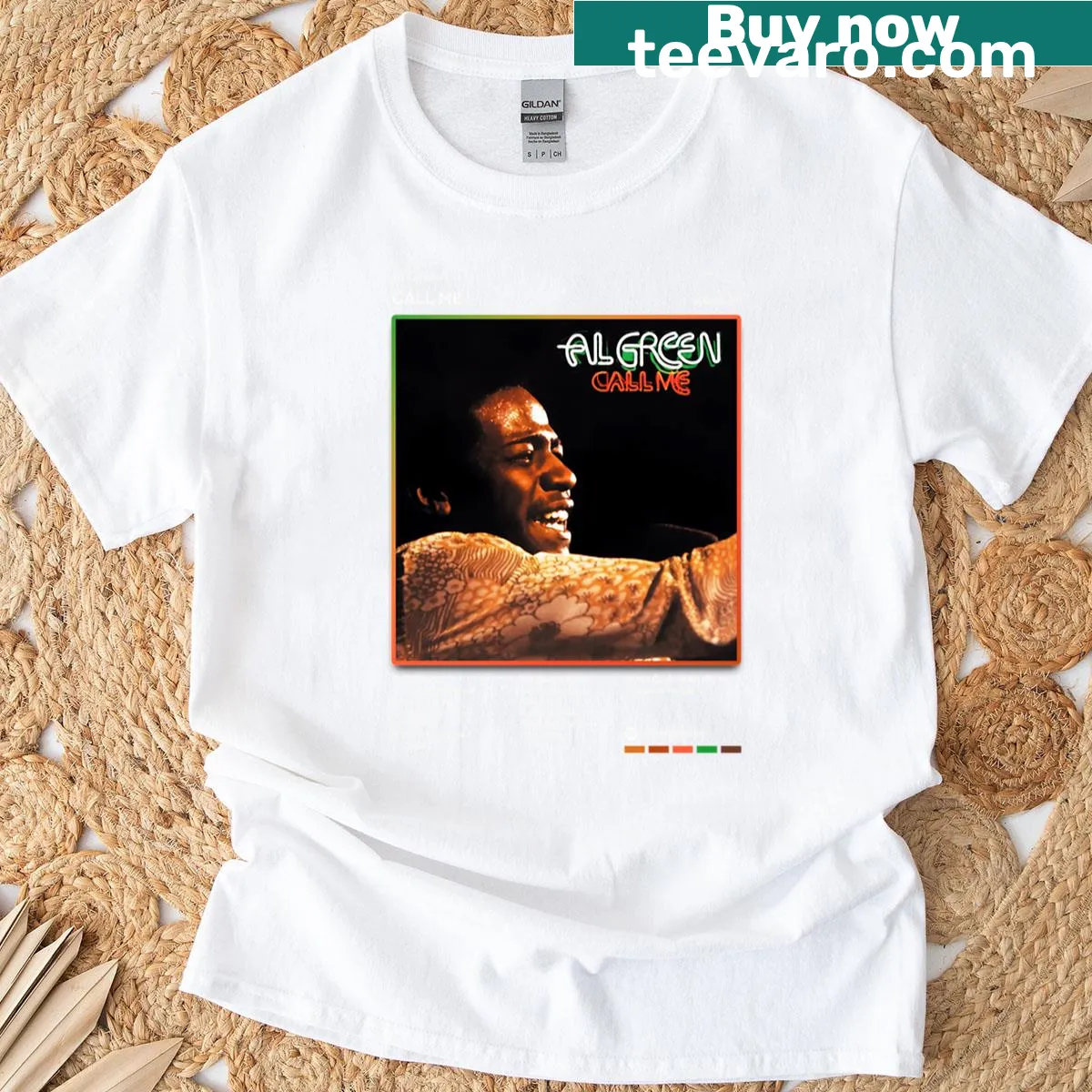 T-shirt with tracklist from Al Green's Call Me album — on a men's t-shirt