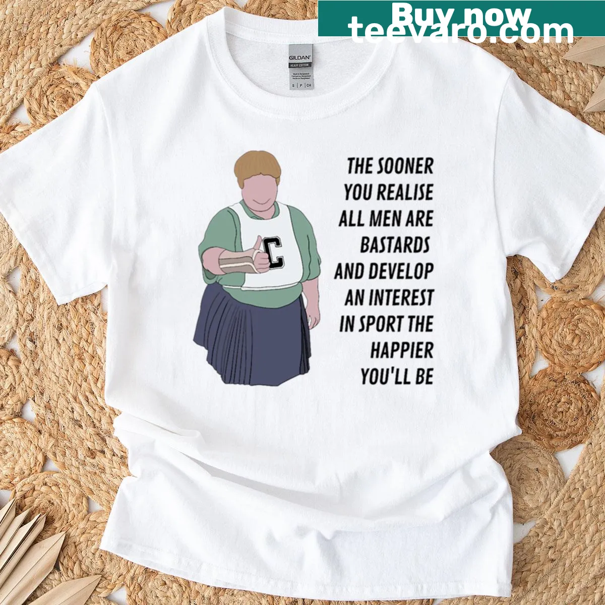 Funny T-shirt inspired by Kath and Kim, stating 'All Men Are Bastards' in bold typography. — on a men's t-shirt