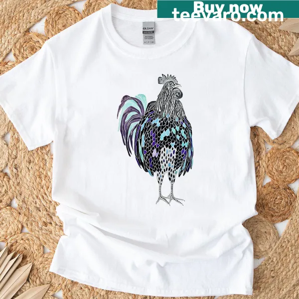 Illustration of Ayam Cemani rooster on T-shirt