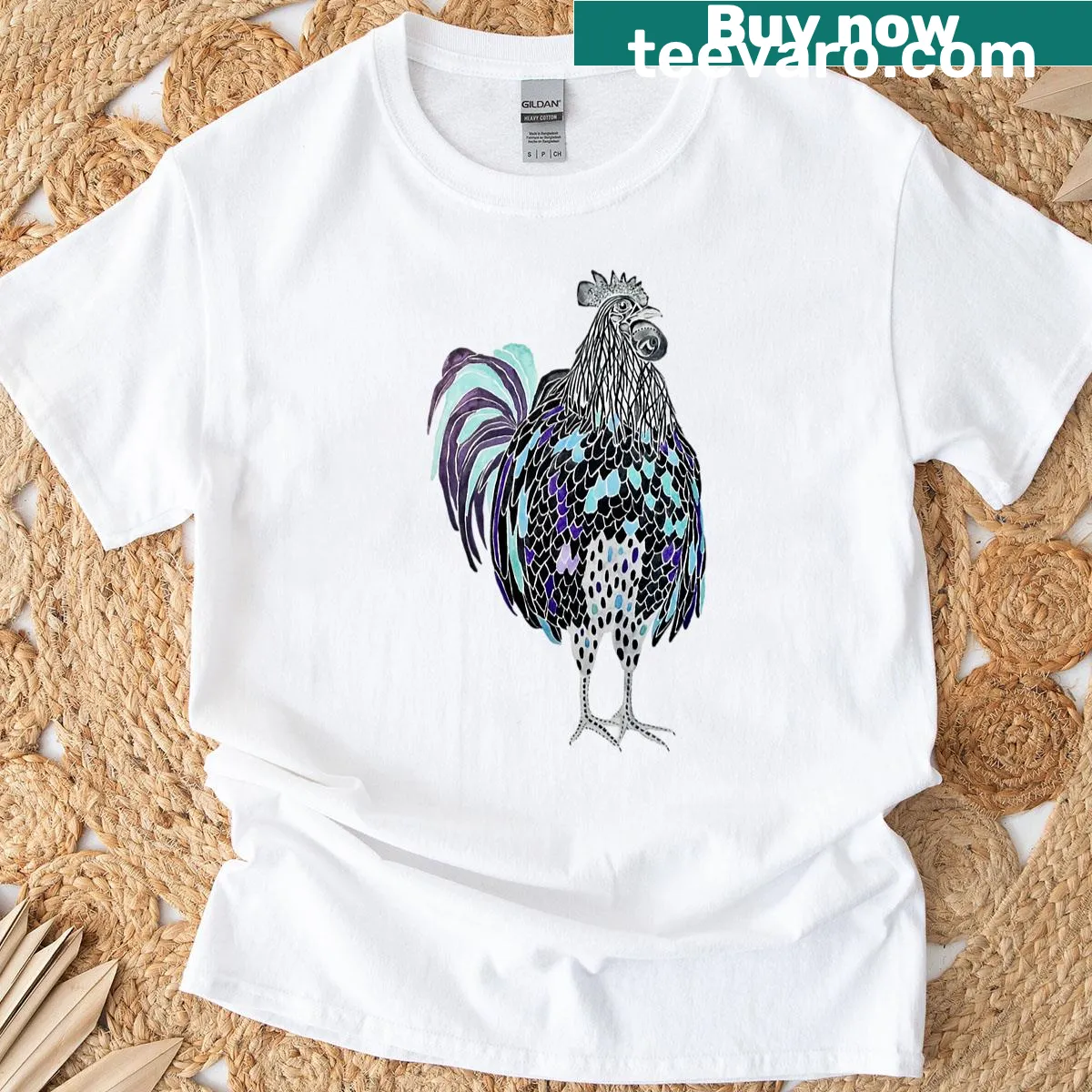 Illustration of Ayam Cemani rooster on T-shirt — on a men's t-shirt