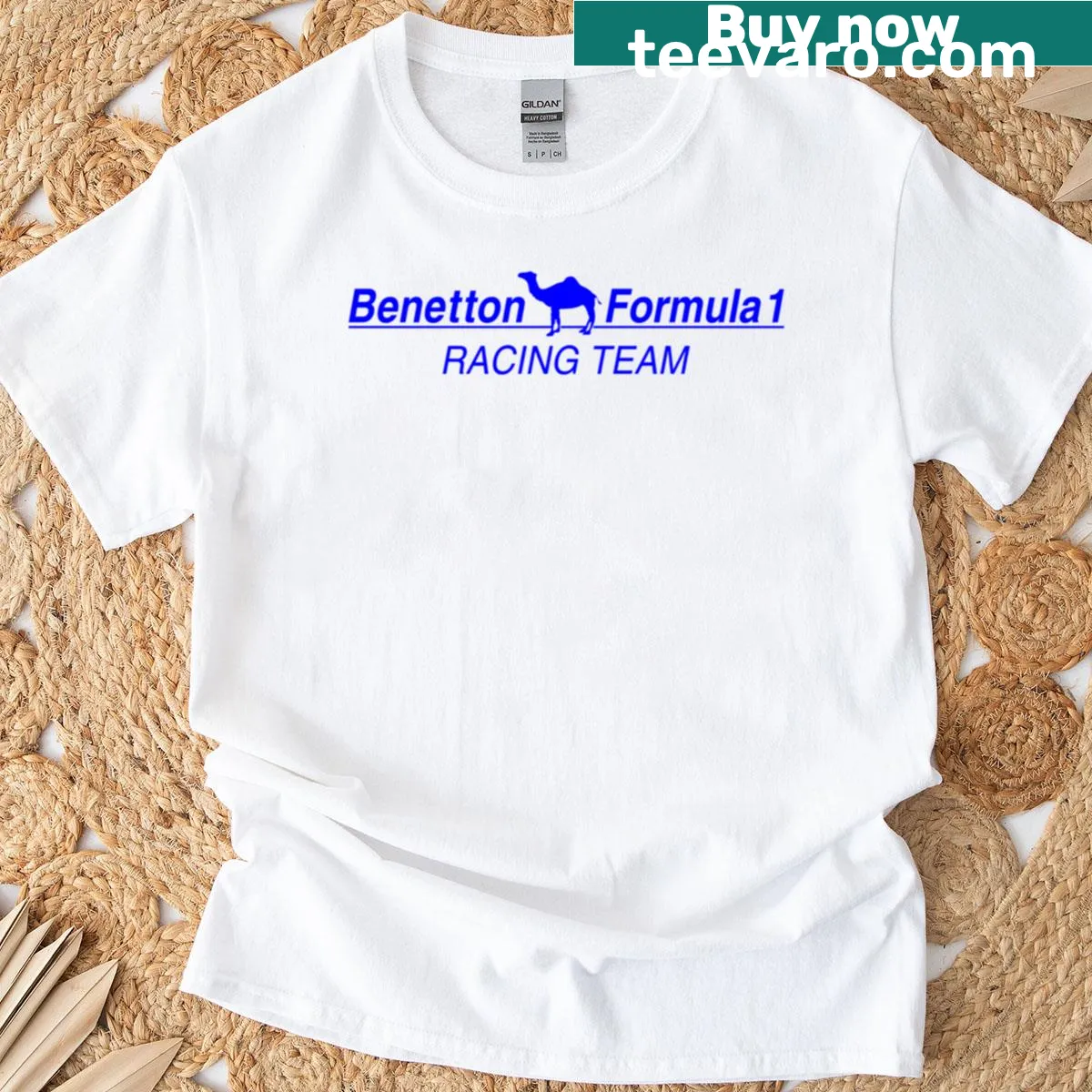 Vintage F1 Team t-shirt with classic racing art and distressed design — on a men's t-shirt