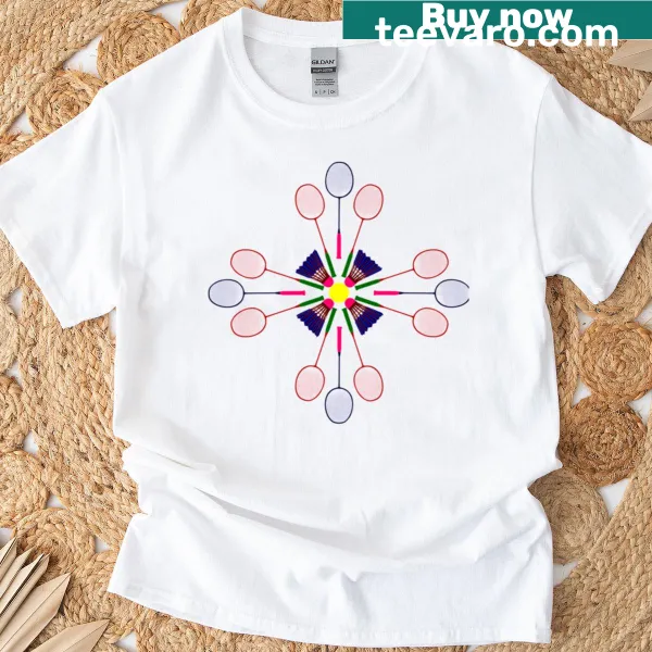 Illustrated badminton racket and shuttlecock design t-shirt