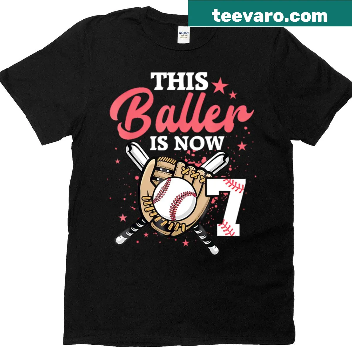 Illustrative birthday T-shirt for boys featuring a baseball theme — on a men's t-shirt