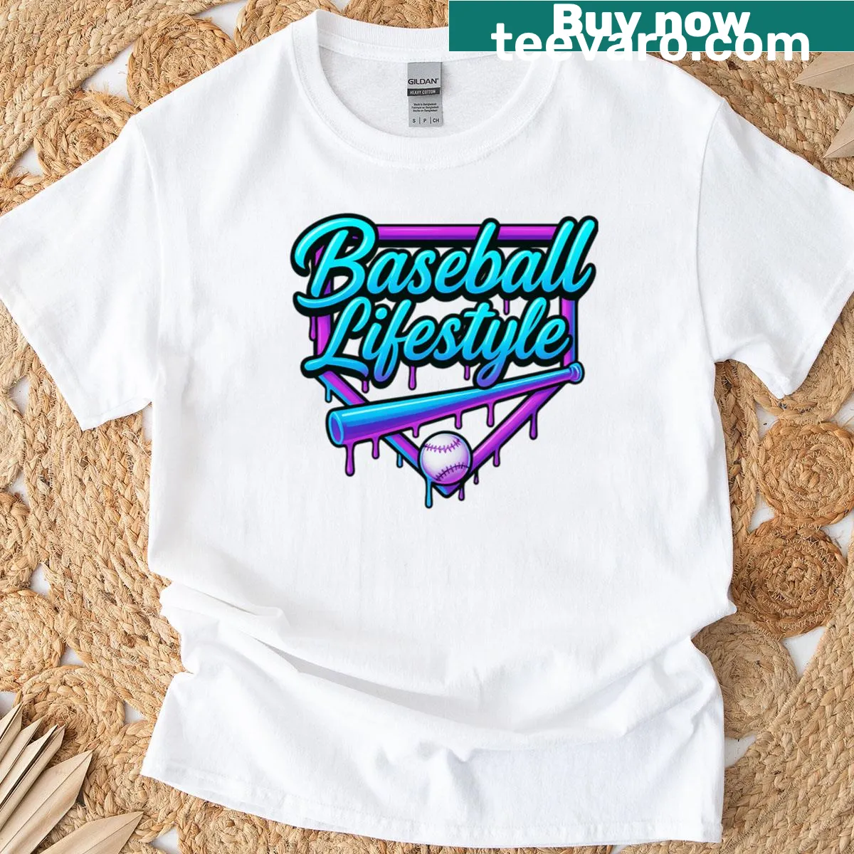 Graphic baseball lifestyle t-shirt with sporty typography design — on a men's t-shirt