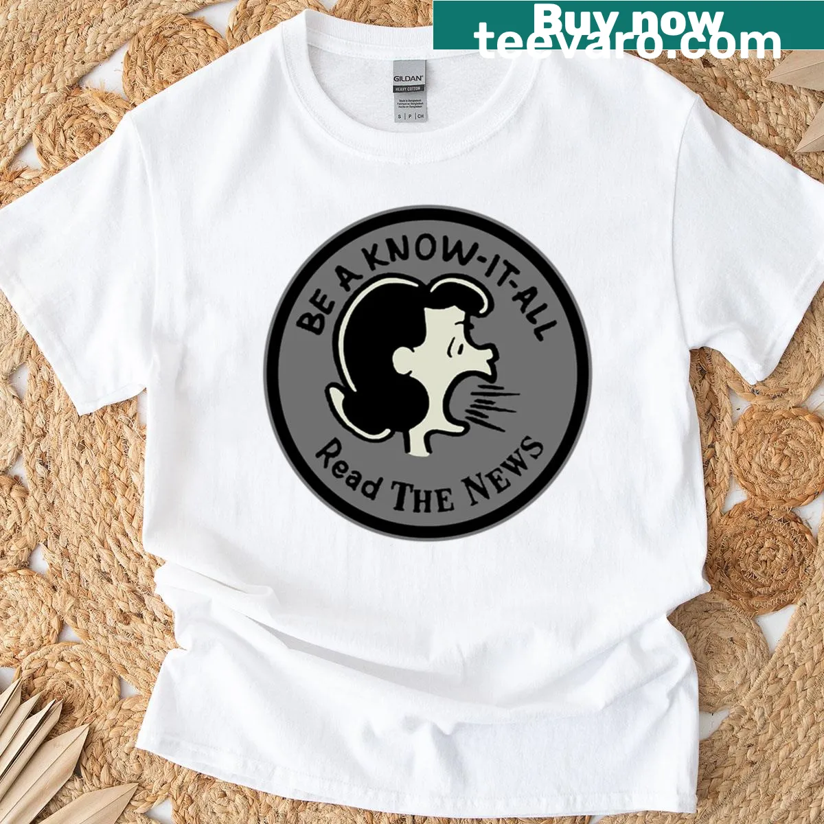 Humorous retro comic graphic T-shirt promoting reading the news. — on a men's t-shirt