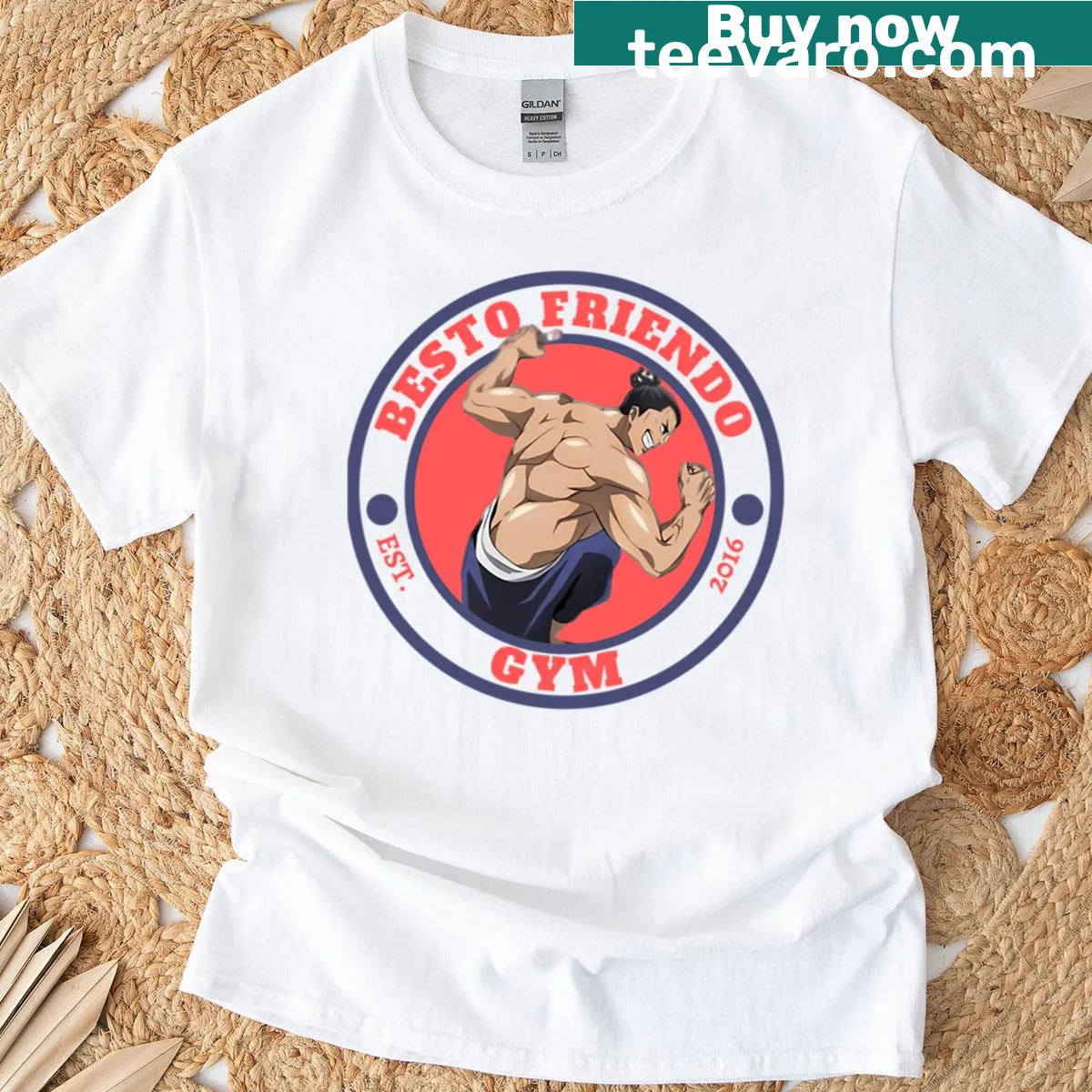 Playful typography design on a gym-themed t-shirt — on a men's t-shirt