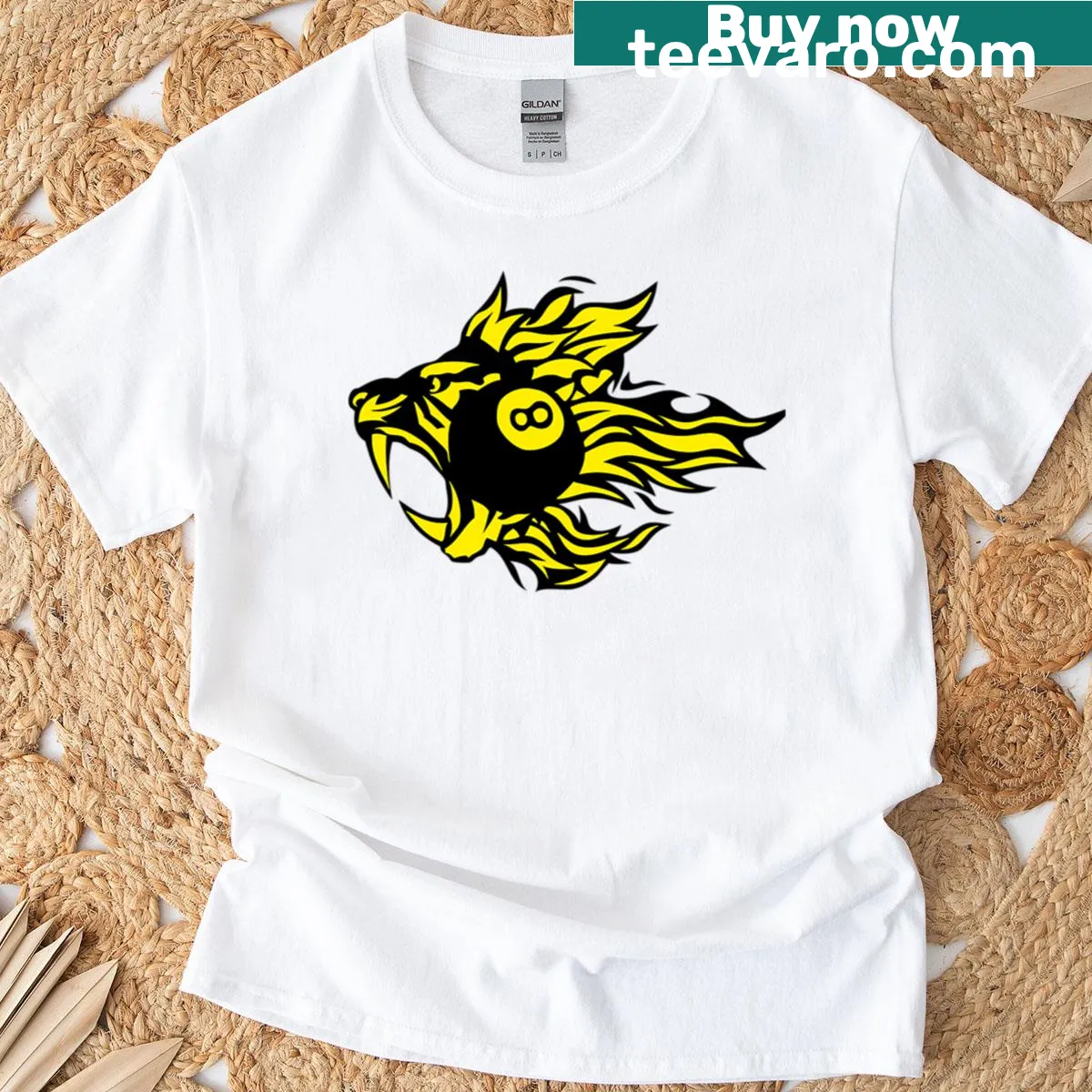 Billiards tiger flame logo T-shirt for sports fans — on a men's t-shirt