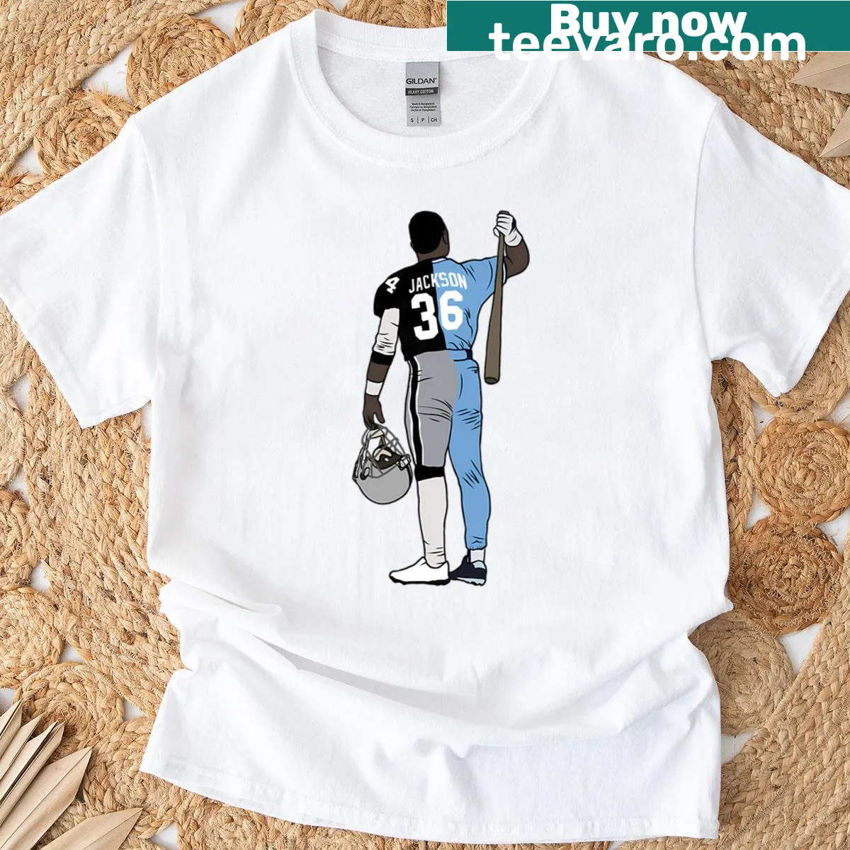 Tribute T-shirt featuring Bo Jackson's name and sports graphics — on a men's t-shirt