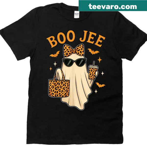 Cute cartoon ghost with playful text on Halloween t-shirt for kids.