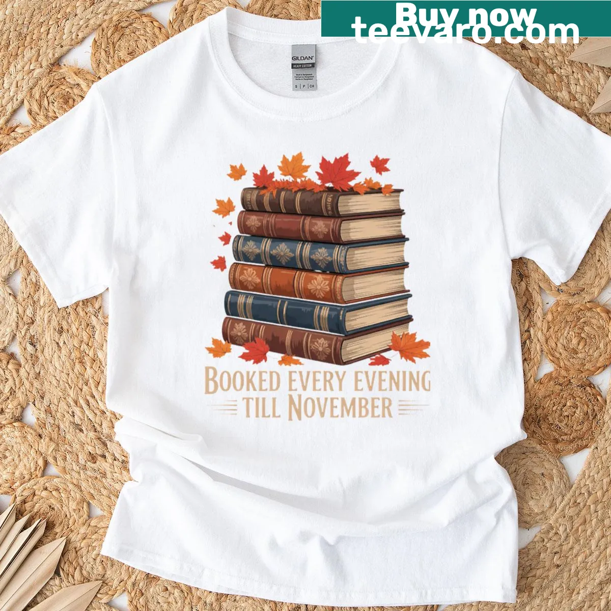 Book reader themed t-shirt celebrating autumn evenings — on a men's t-shirt