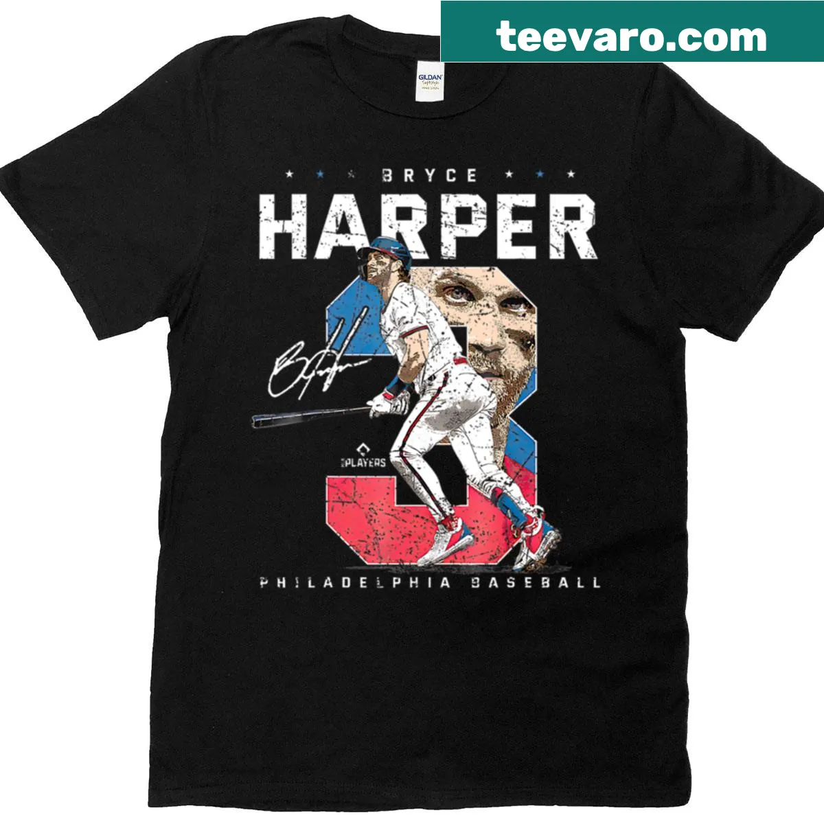 Illustration of Bryce Harper in a portrait-style design on a T-shirt — on a men's t-shirt