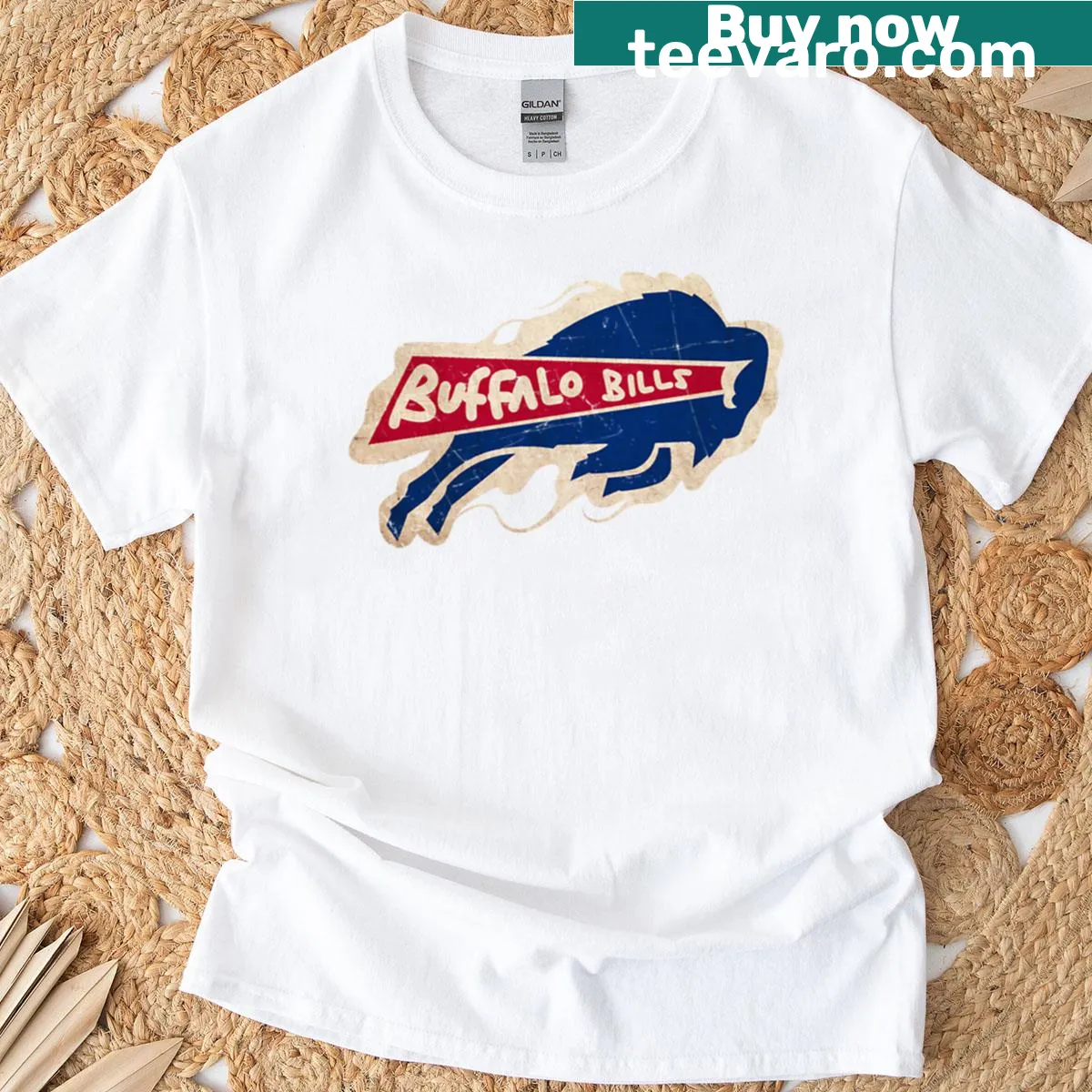 Vintage Buffalo Bills t-shirt featuring a classic logo design — on a men's t-shirt