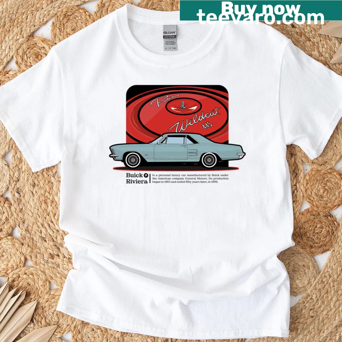 Vintage T-shirt featuring a classic Buick Riviera design. — on a men's t-shirt