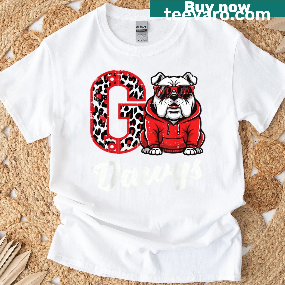 Bulldog emblem T-shirt celebrating the Go Dawgs spirit. — on a men's t-shirt