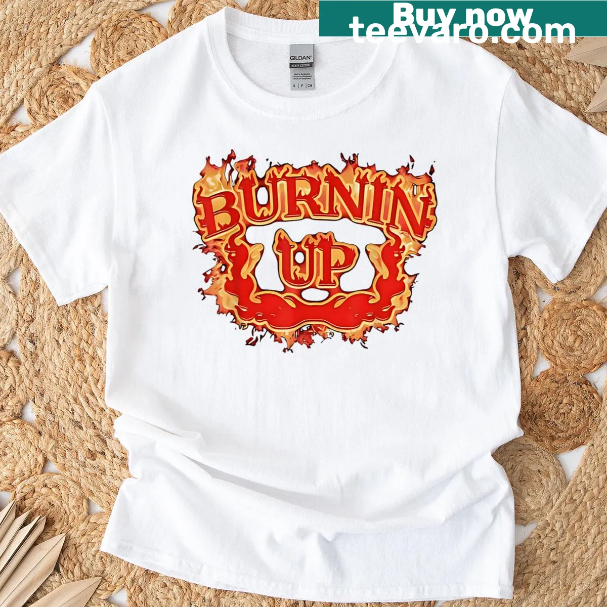 Vintage graphic of flames on t-shirt — on a men's t-shirt