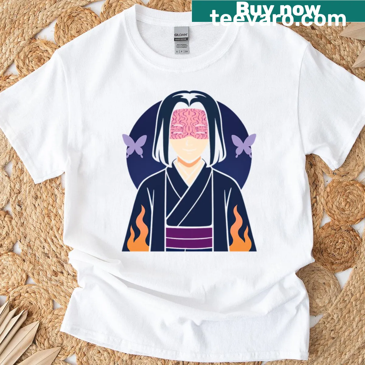 Stylized Butterfly Mask Shinobu anime T-shirt — on a men's t-shirt
