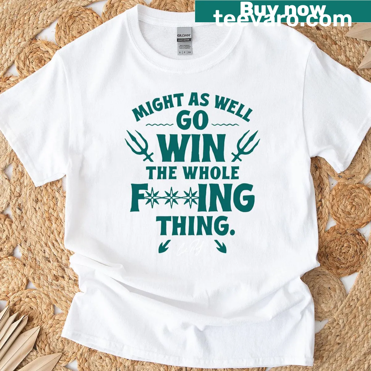 Bold motivational phrase graphic on a sports T-shirt — on a men's t-shirt