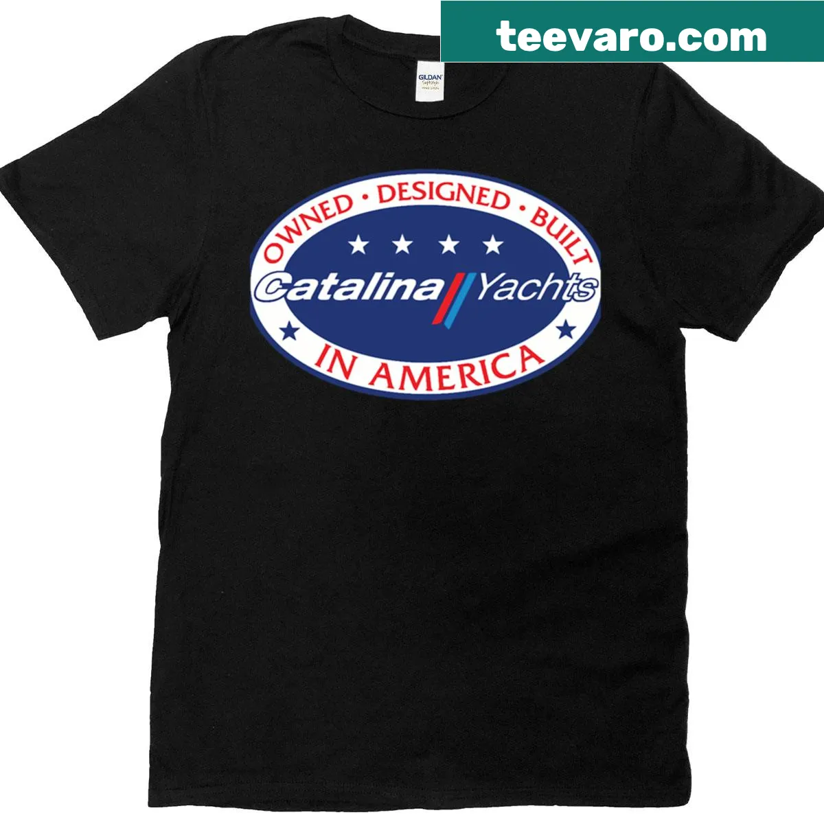 Catalina Yachts logo graphic T-shirt for sailing enthusiasts — on a men's t-shirt