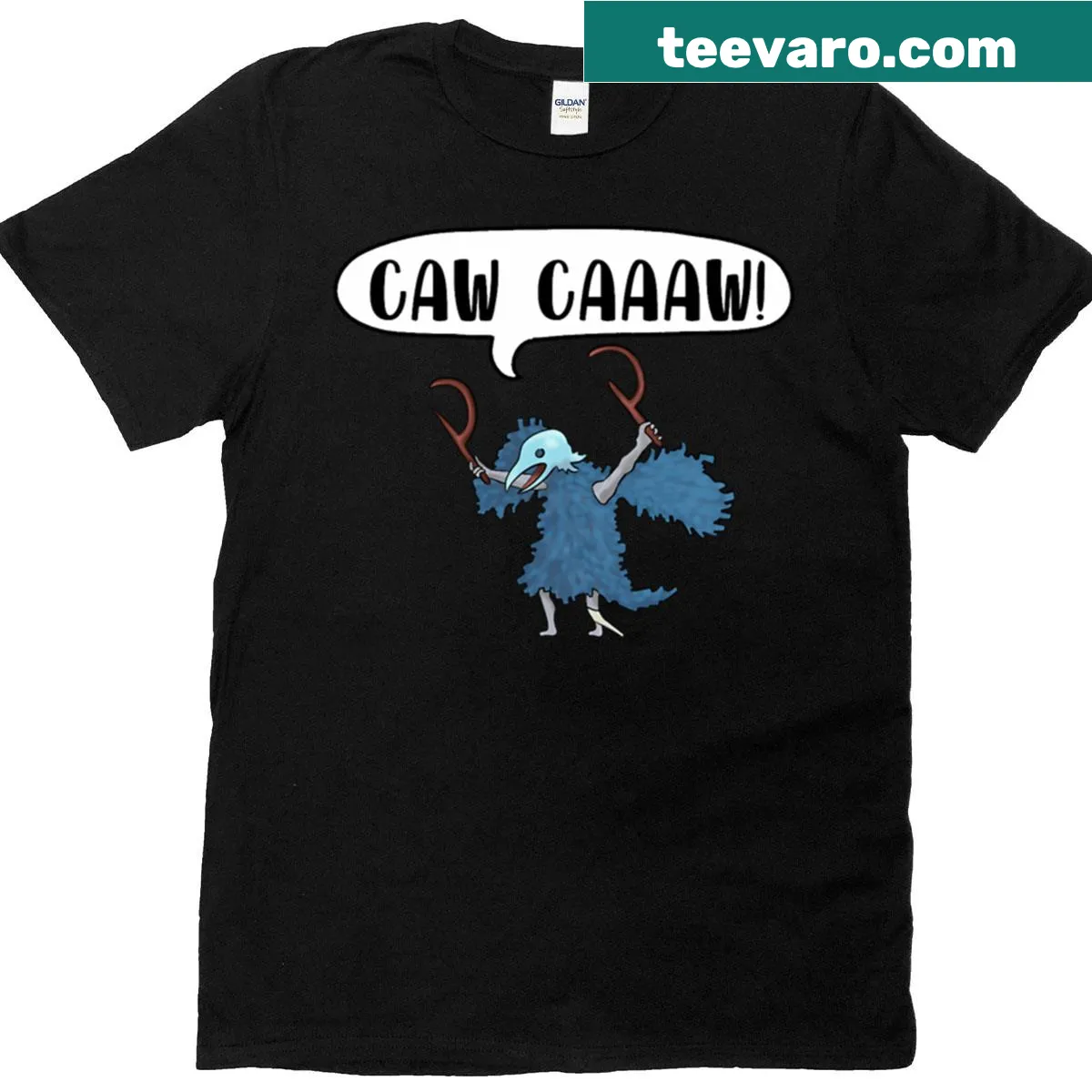 Playful Caw Caaaw T-shirt with a whimsical bird design. — on a men's t-shirt