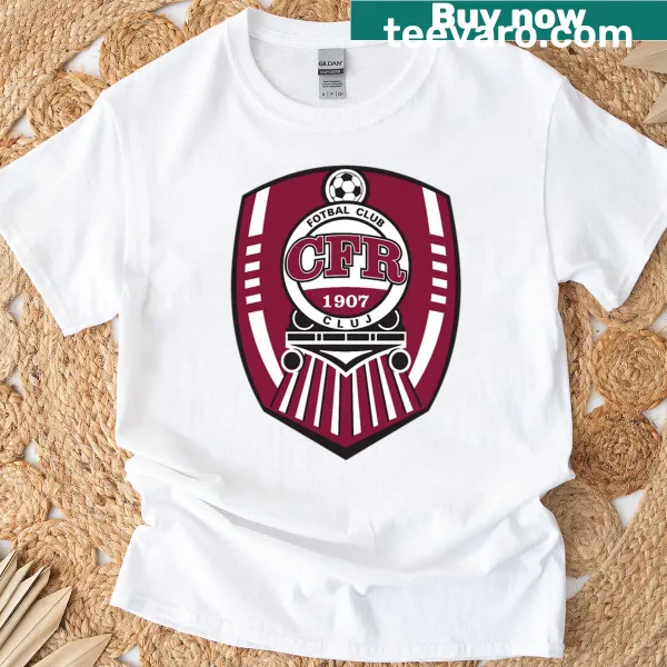 CFR Cluj badge graphic on a T-shirt for football fans.