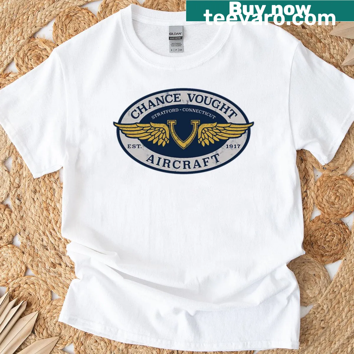 Chance Vought Aircraft logo printed on a t-shirt. — on a men's t-shirt