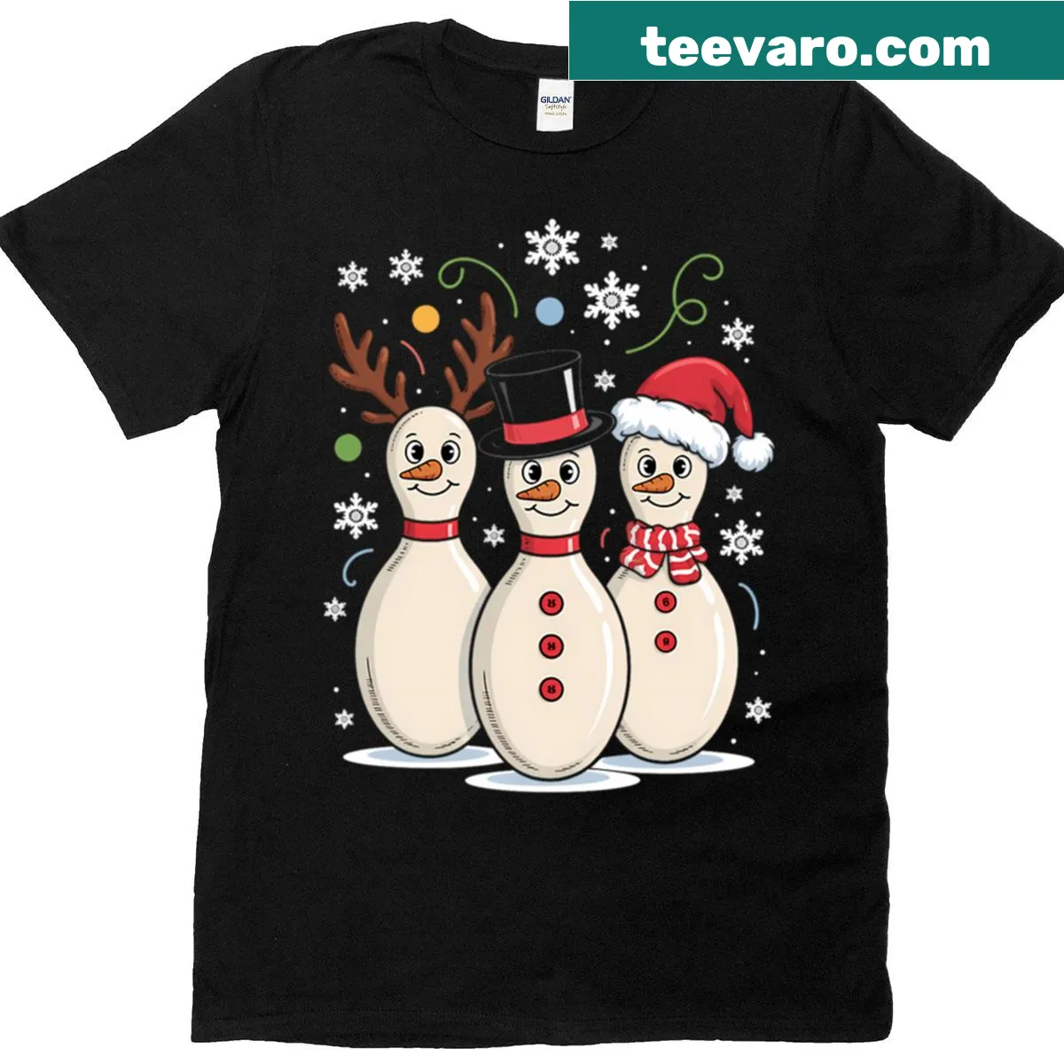 Funny Christmas bowling T-shirt with festive graphics. — on a men's t-shirt