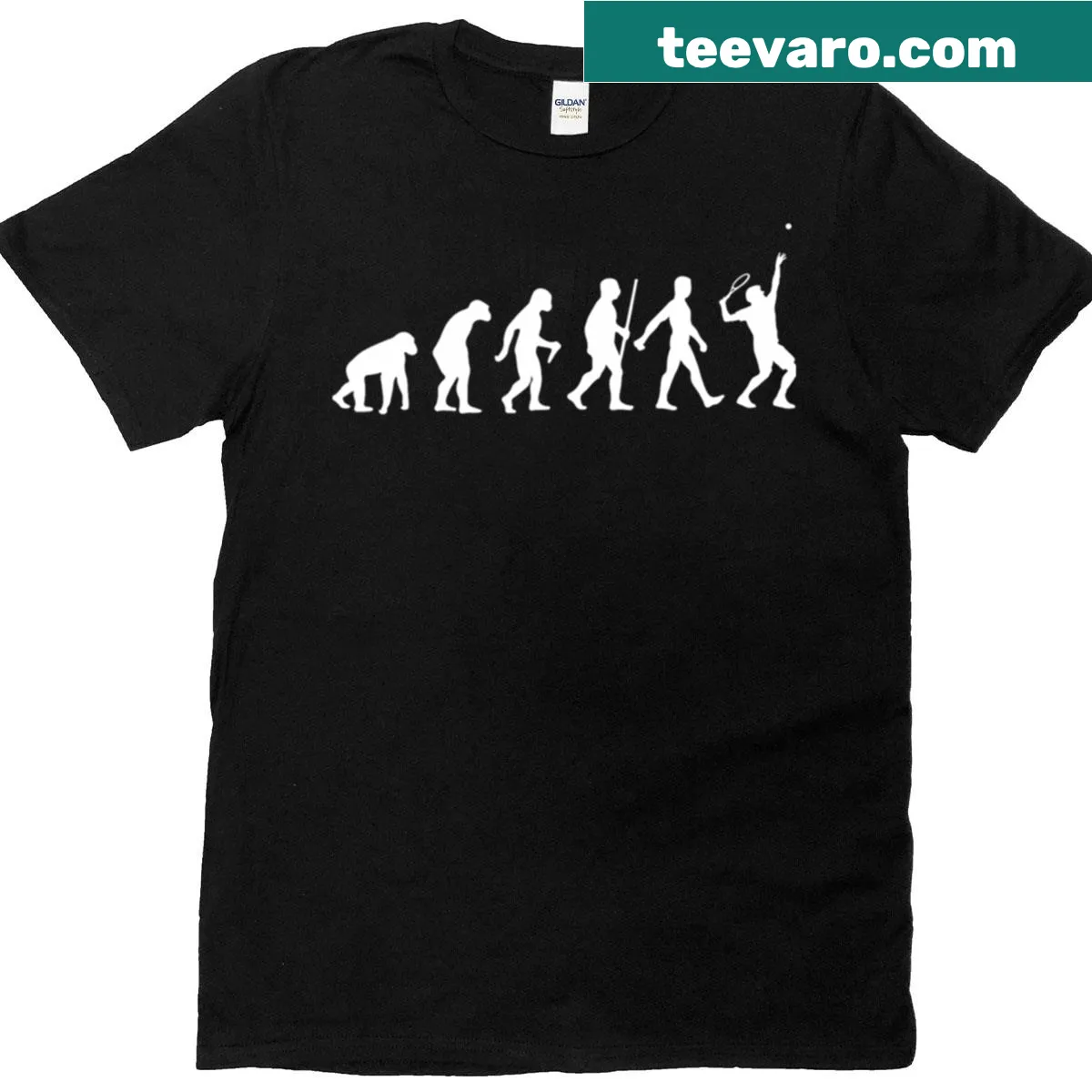 Retro tennis-themed t-shirt with racket and ball graphic — on a men's t-shirt