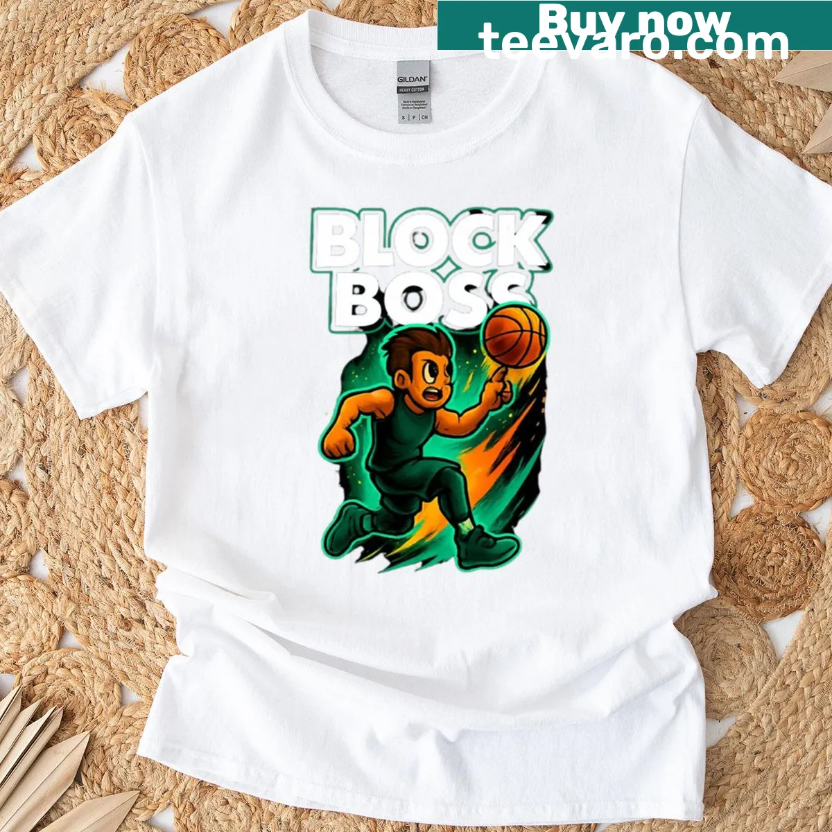 Graffiti-style basketball graphic with 'Court Boss' text on T-shirt — on a men's t-shirt