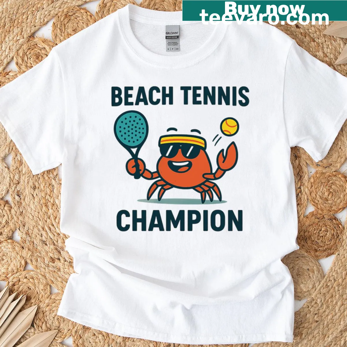 Playful Crab Champion t-shirt with humorous text — on a men's t-shirt