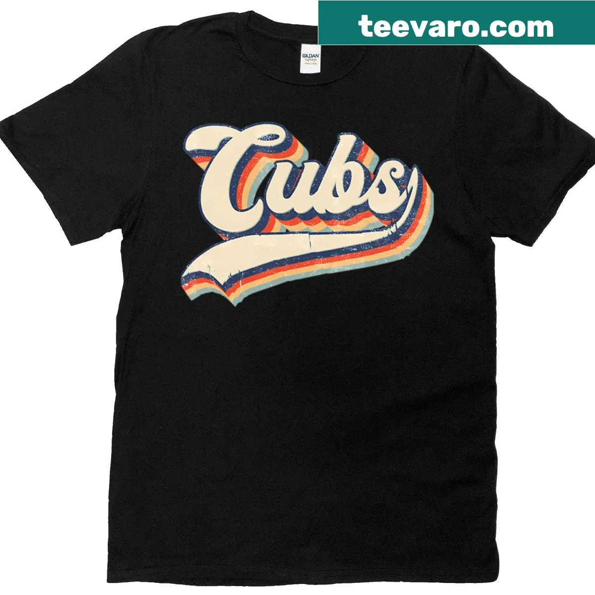 Vintage retro Cubs name t-shirt with distressed finish — on a men's t-shirt