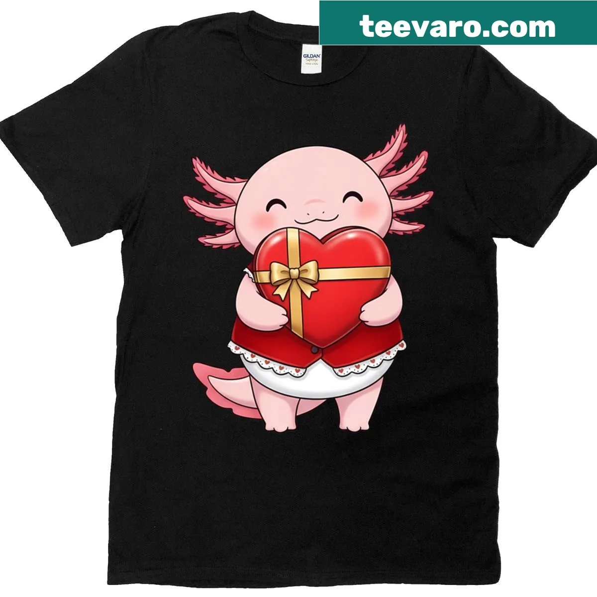 Adorable axolotl holding a heart for Valentine’s Day — on a men's t-shirt