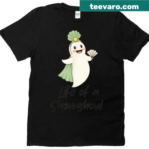 Cute Halloween ghost showgirl design on a T-shirt