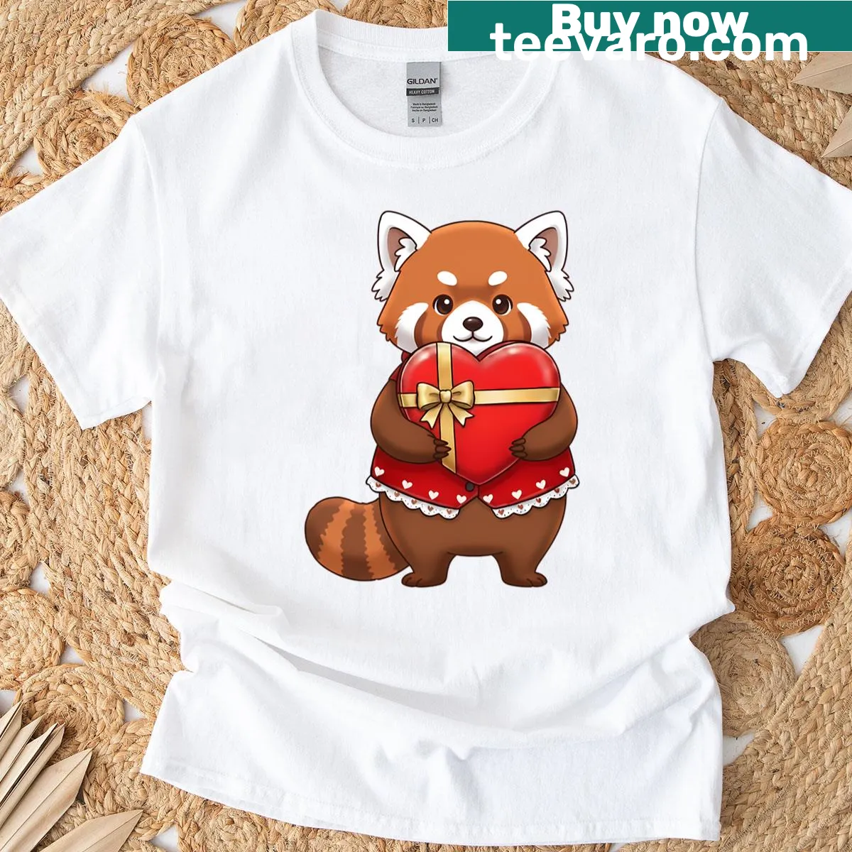 Illustration of a cute red panda with hearts on a t-shirt — on a men's t-shirt