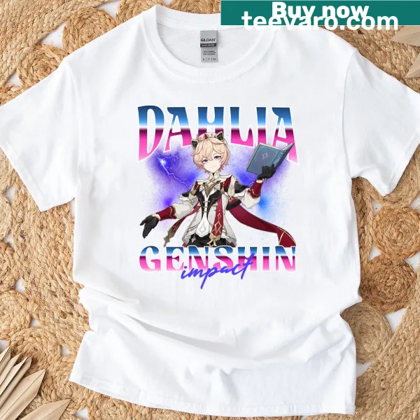 Dahlia character from Genshin Impact graphic T-shirt