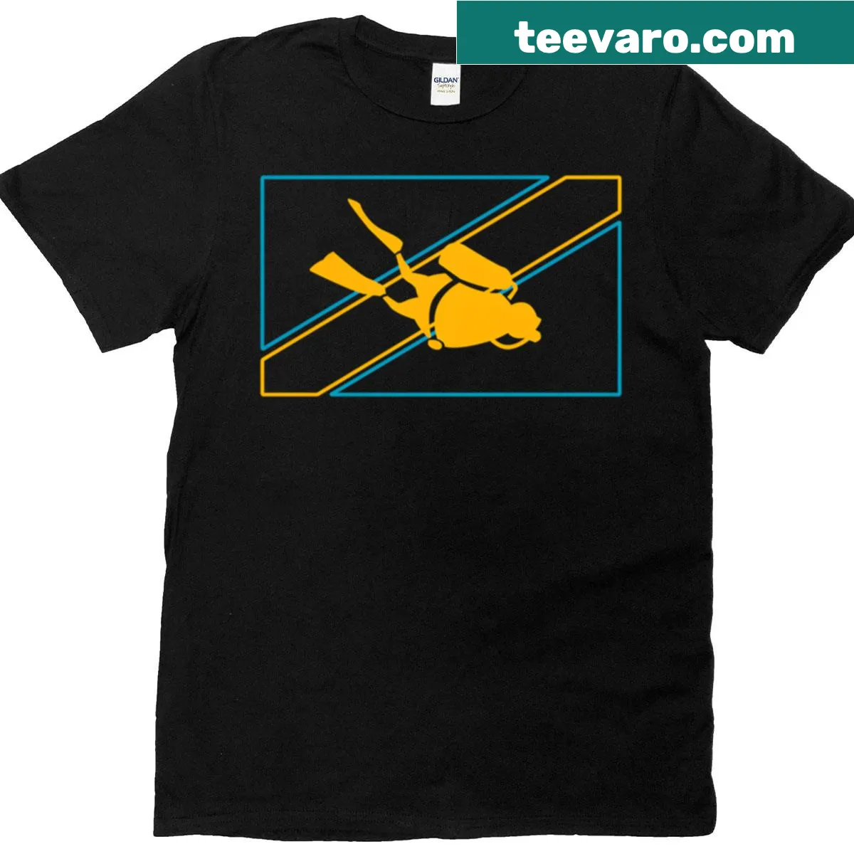 Minimalist diving flag outline graphic on T-shirt — on a men's t-shirt