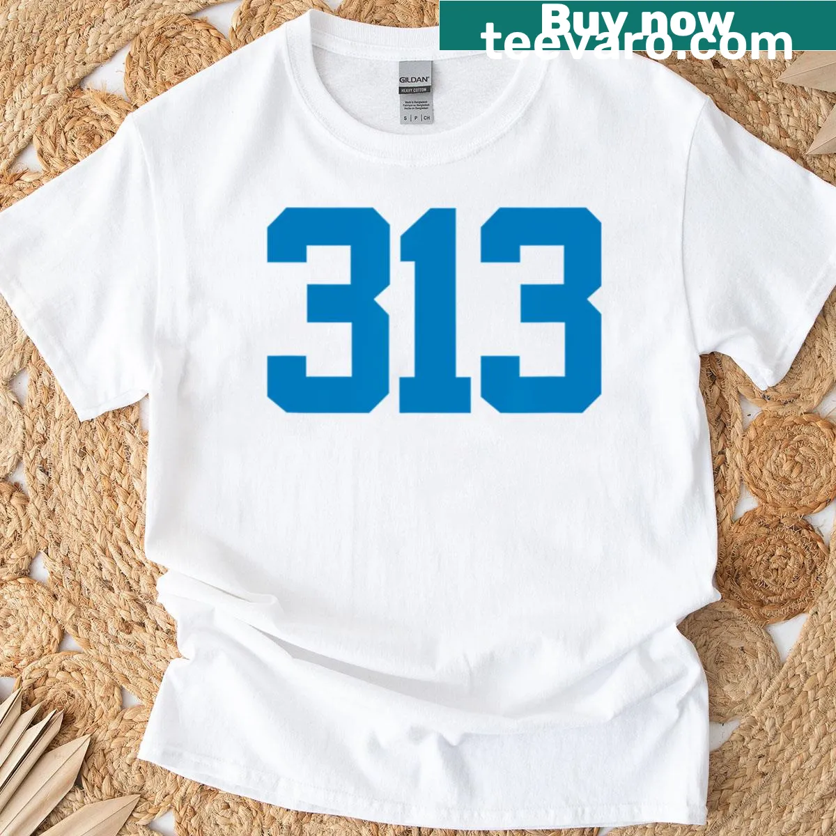 Detroit 313 area code graphic on a t-shirt — on a men's t-shirt