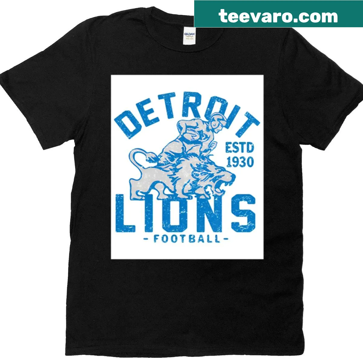 Detroit Lions team logo printed on the T-shirt — on a men's t-shirt