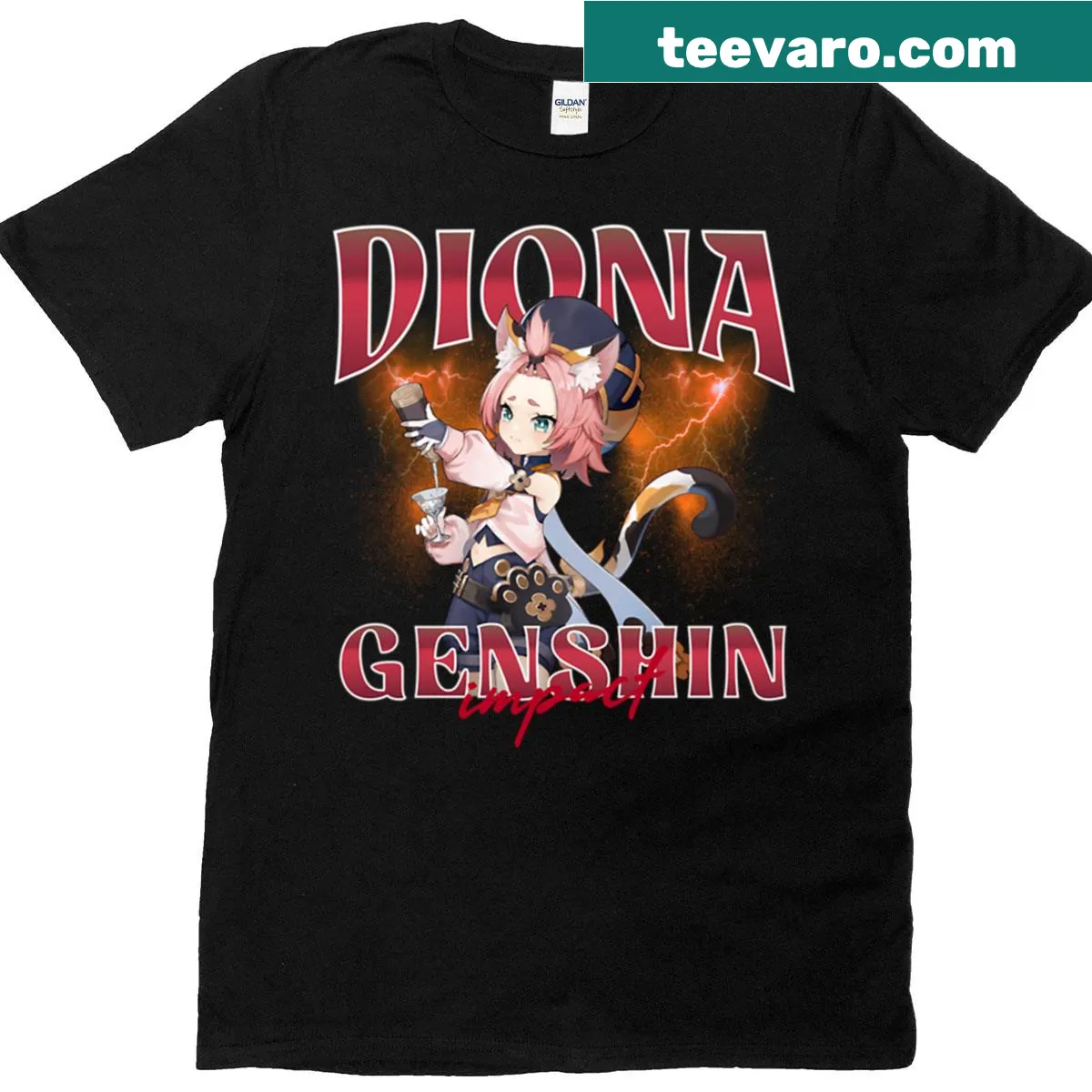 Illustrative tee featuring Diona from Genshin Impact — on a men's t-shirt