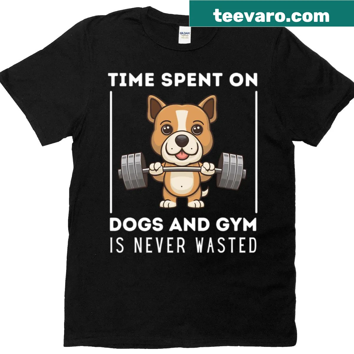 Motivational t-shirt combining dogs and gym fitness themes — on a men's t-shirt