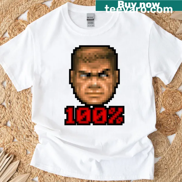Doom Guy illustration on sports T-shirt