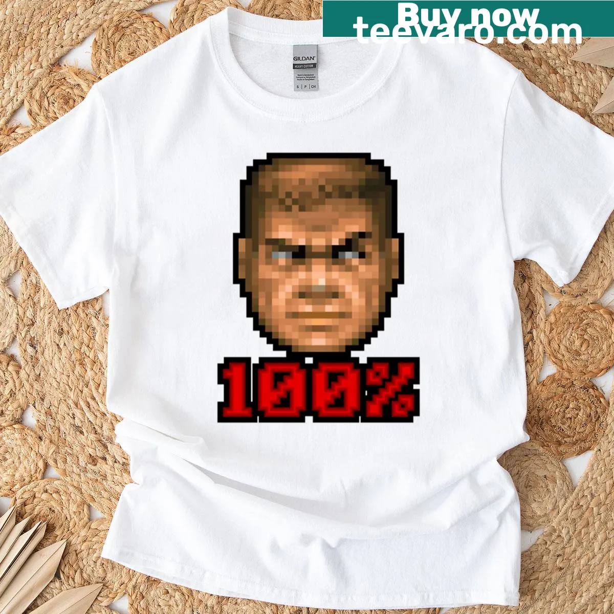Doom Guy illustration on sports T-shirt — on a men's t-shirt