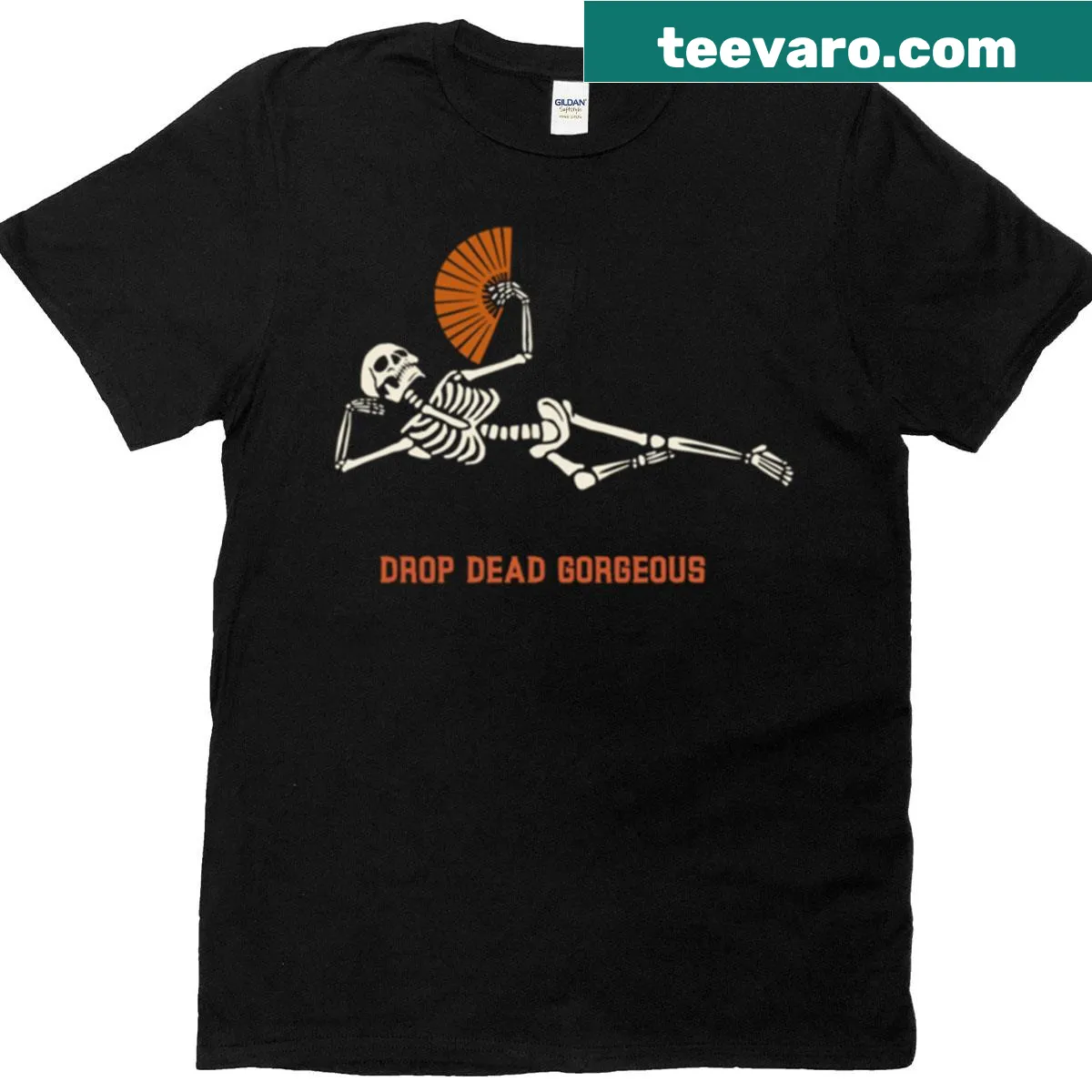 Typographic T-shirt featuring the phrase Drop Dead Gorgeous — on a men's t-shirt