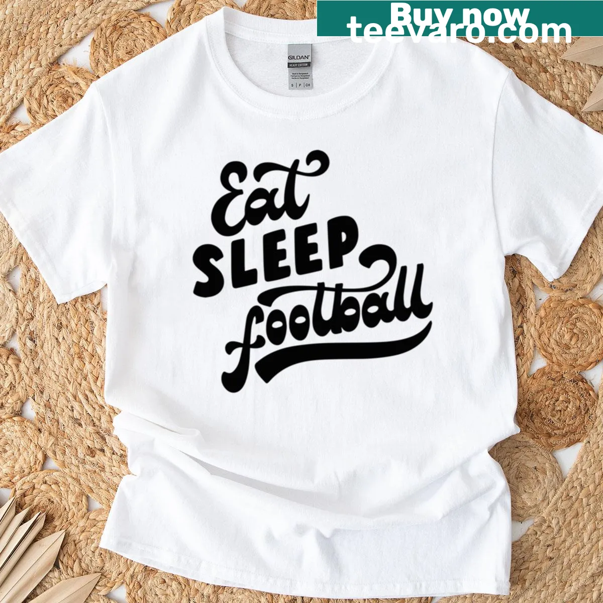 Eat Sleep Football themed typography T-shirt for sports fans — on a men's t-shirt