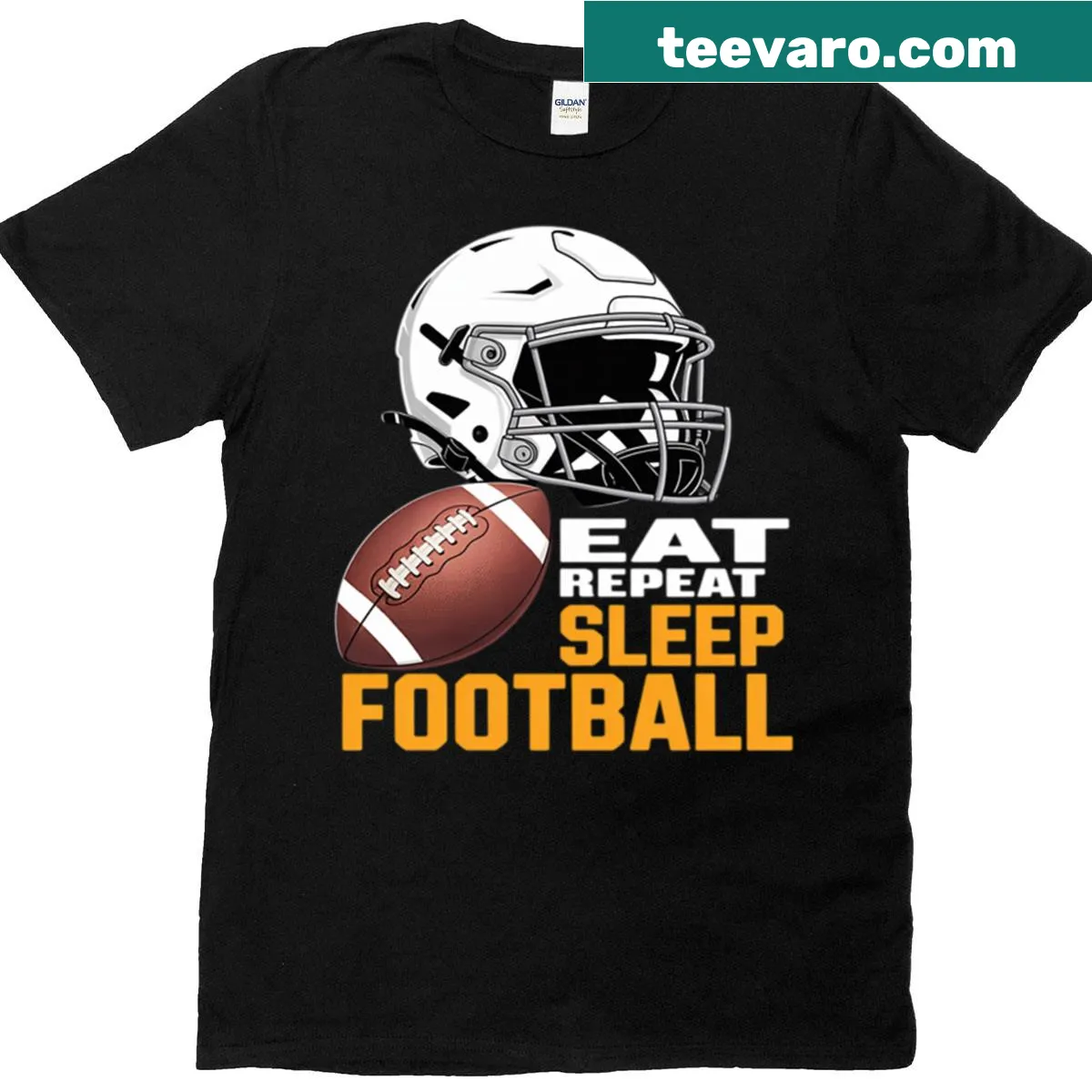Funny Eat Sleep Football Repeat T-shirt — on a men's t-shirt